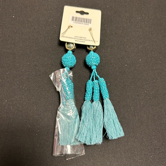 NWT Mai Collection TURQUOISE BEADED TASSEL EARRINGS - Picture 3 of 4